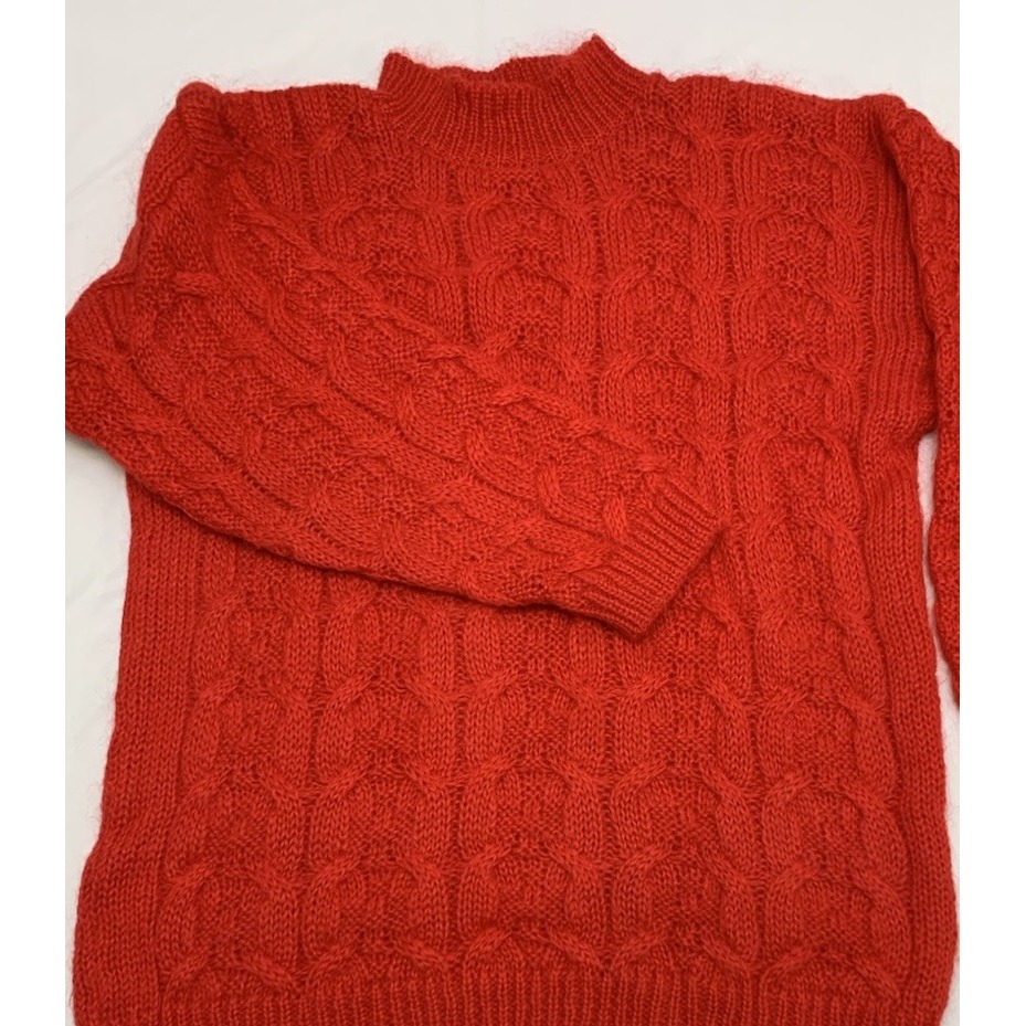 *Vtg 80s/90s Tarazzia Red Mohair Blend Mock Neck Cable Knit Long Sweater L